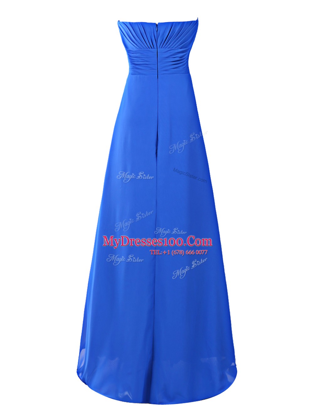Strapless Sleeveless Floor Length Ruffles Royal Blue Chiffon