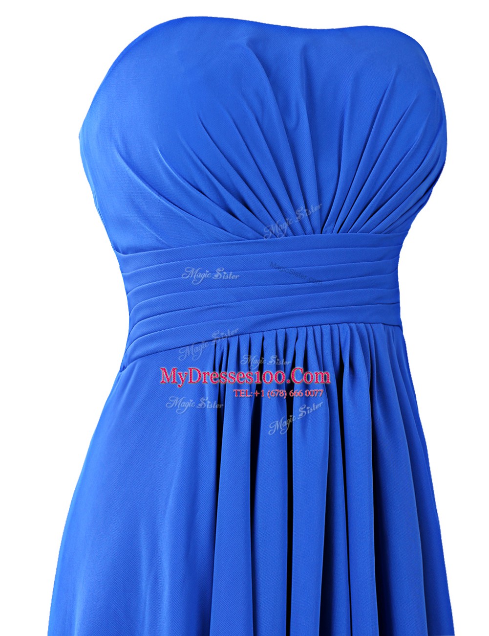 Strapless Sleeveless Floor Length Ruffles Royal Blue Chiffon