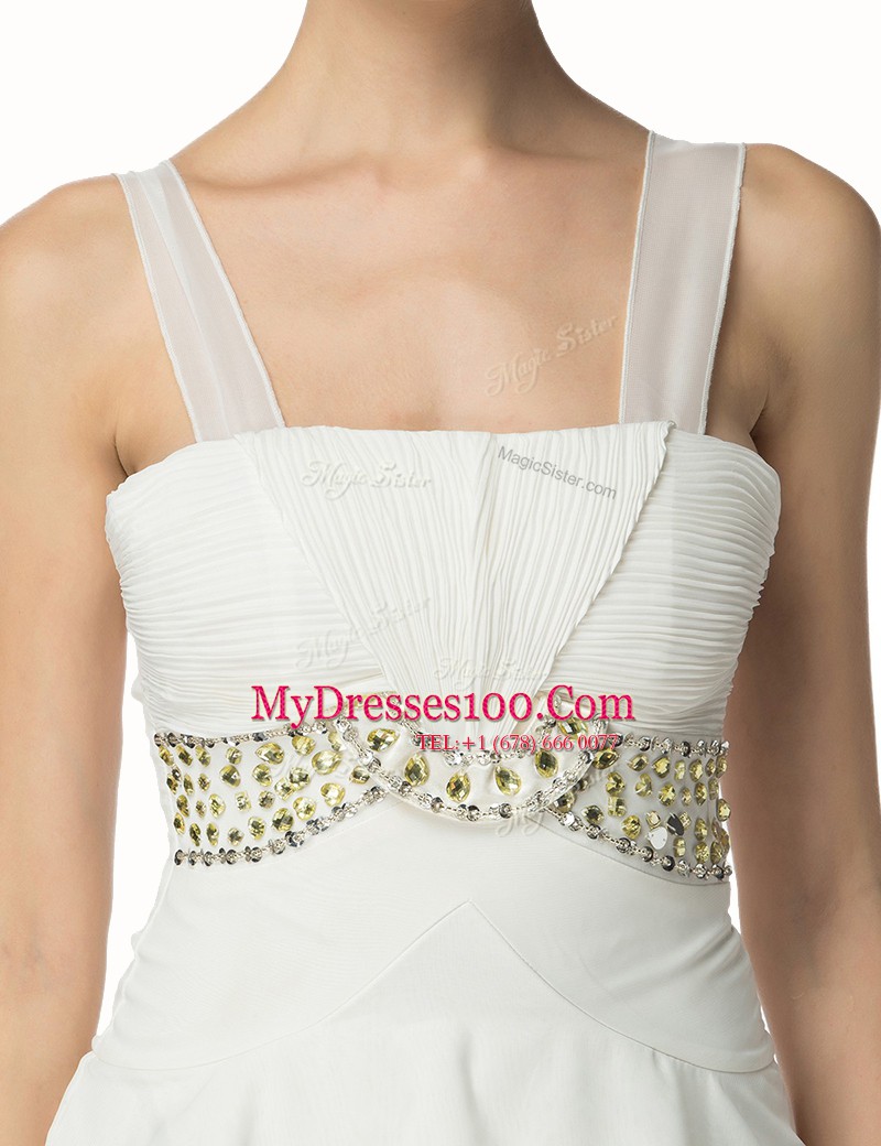 Most Popular High Low A-line Sleeveless White Evening Dress Lace Up