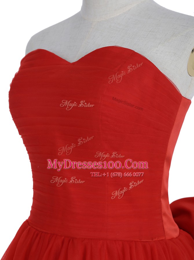 Sweetheart Sleeveless Zipper Prom Dress Red Tulle