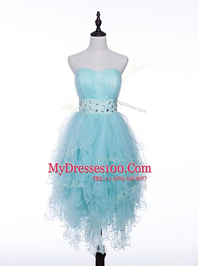 Beading Prom Dresses Light Blue Zipper Sleeveless Asymmetrical