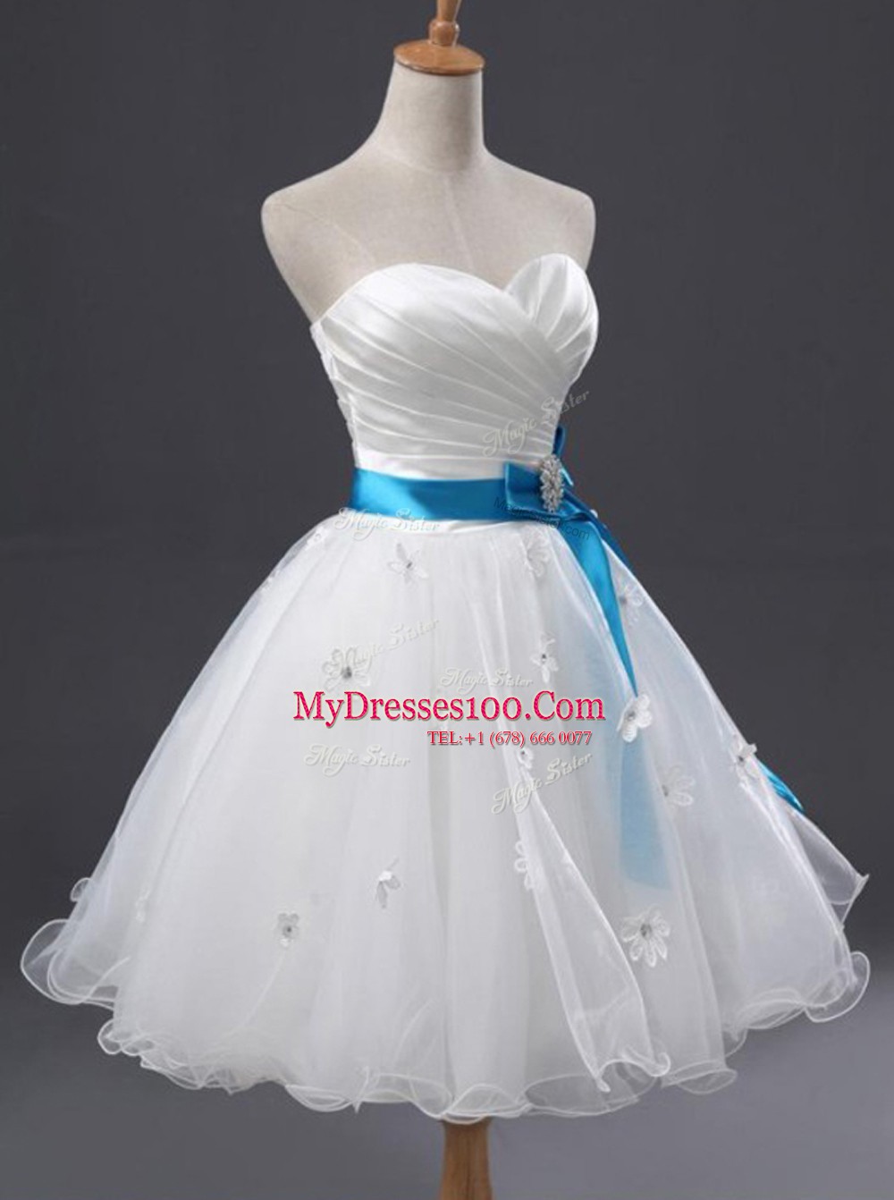 Wonderful Organza Sweetheart Sleeveless Lace Up Appliques and Sashes ribbons and Ruching Prom Dresses in White