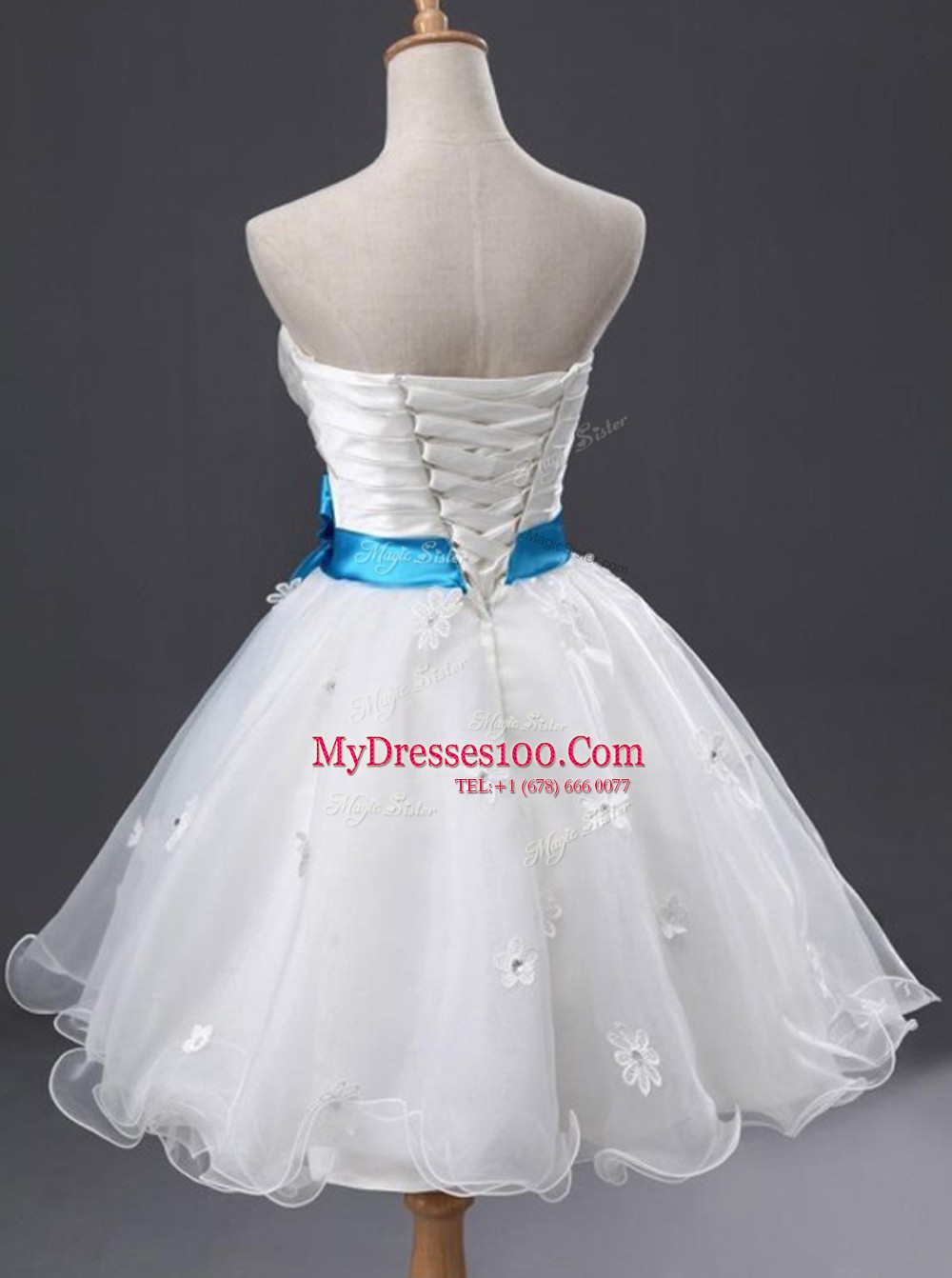 Wonderful Organza Sweetheart Sleeveless Lace Up Appliques and Sashes ribbons and Ruching Prom Dresses in White
