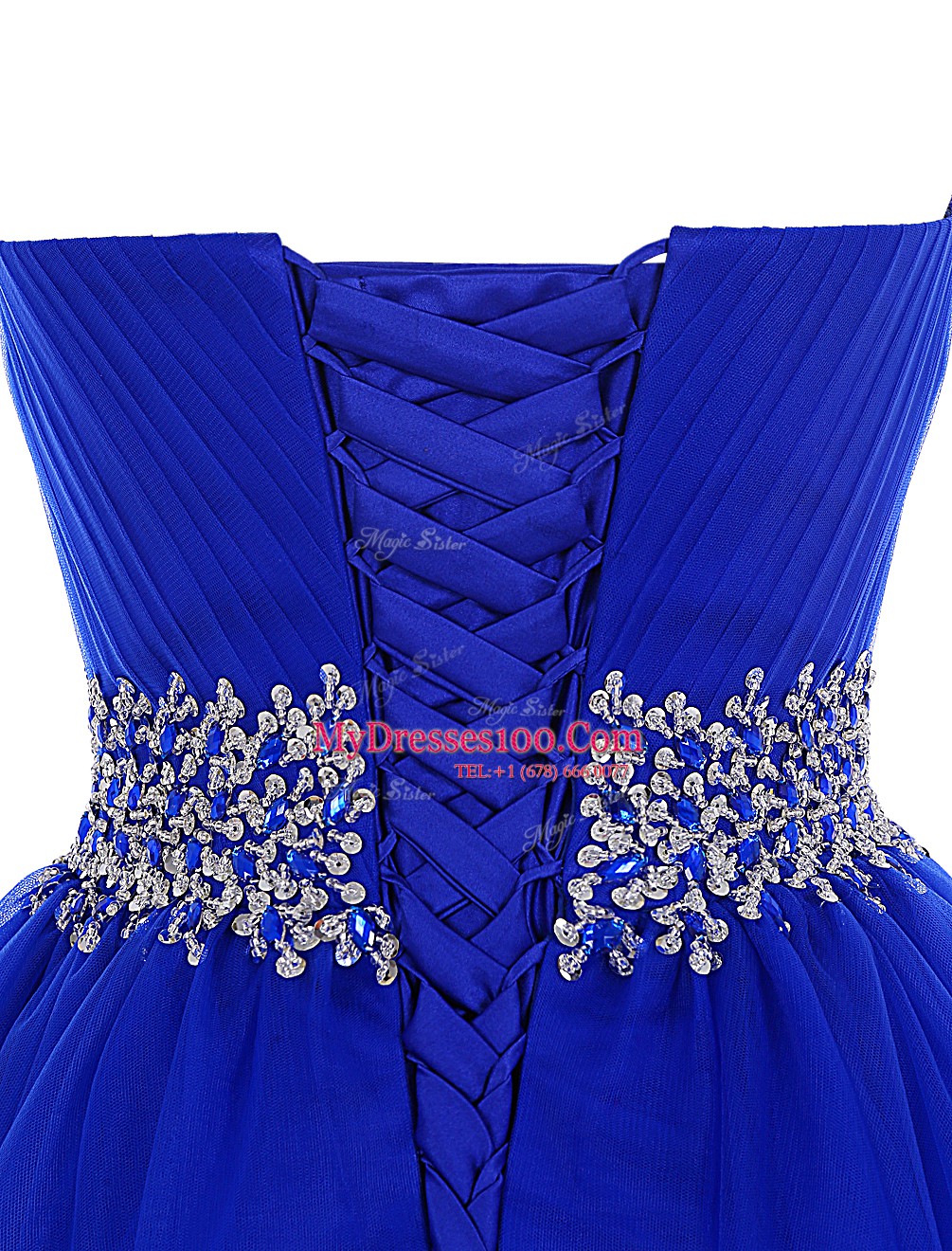 Affordable Royal Blue Prom Dress Prom and For with Beading Sweetheart Sleeveless Lace Up