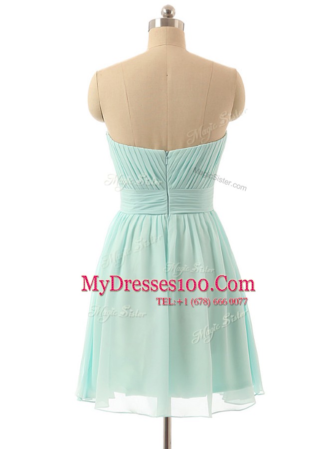 Noble Sleeveless Knee Length Beading Zipper Evening Dresses with Light Blue