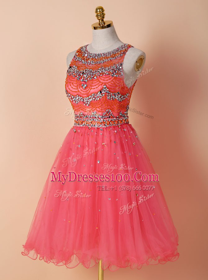 Watermelon Red Dress for Prom Prom and For with Beading Scoop Sleeveless Zipper
