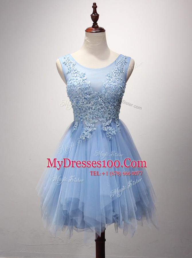 Noble Scoop Sleeveless Tulle Mini Length Zipper Cocktail Dresses in Lavender with Beading and Appliques