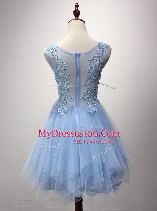 Noble Scoop Sleeveless Tulle Mini Length Zipper Cocktail Dresses in Lavender with Beading and Appliques
