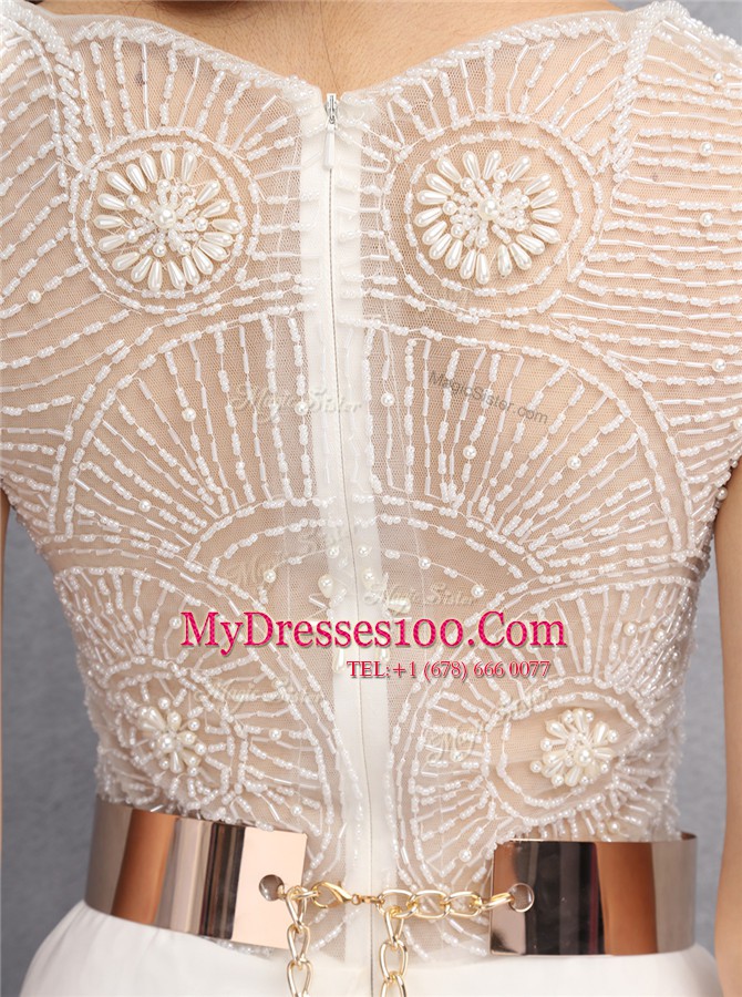 Hot Sale Sleeveless Zipper Floor Length Beading and Belt Party Dress