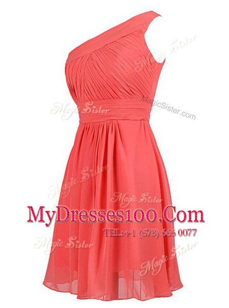 Luxury One Shoulder Chiffon Sleeveless Knee Length Juniors Party Dress and Ruffles