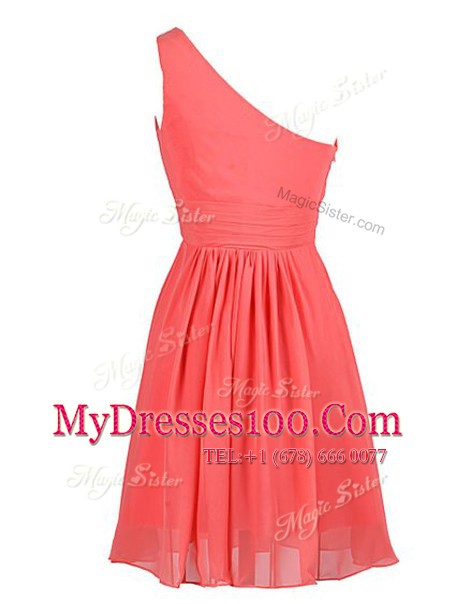 Luxury One Shoulder Chiffon Sleeveless Knee Length Juniors Party Dress and Ruffles