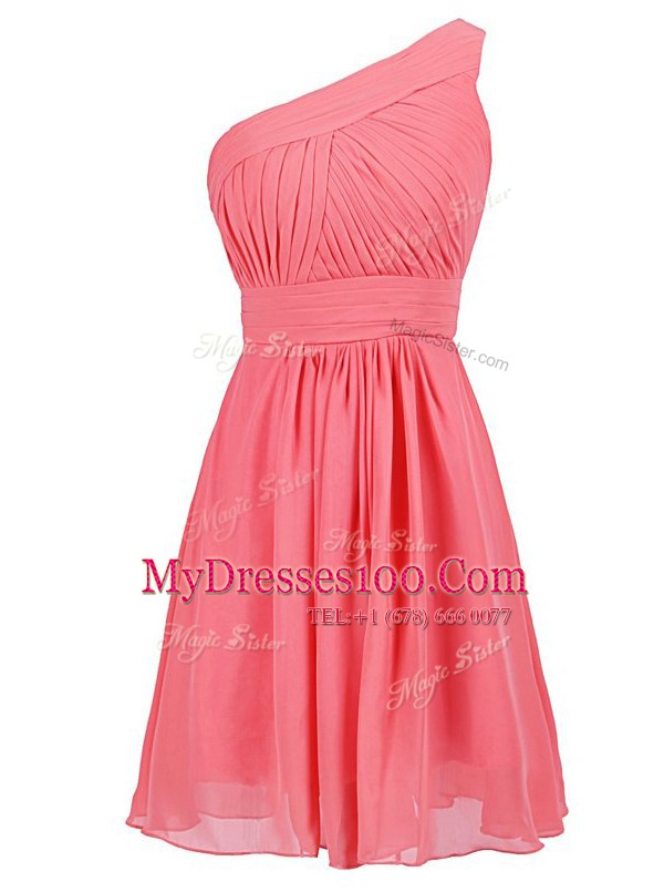 Luxury One Shoulder Chiffon Sleeveless Knee Length Juniors Party Dress and Ruffles