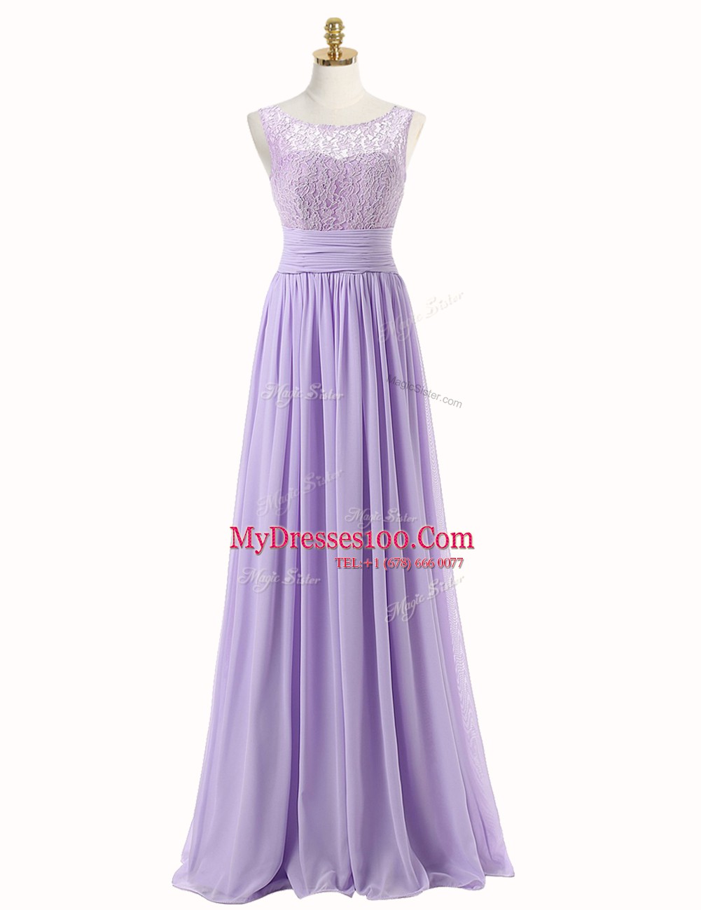 Scoop Lavender A-line Lace Evening Dress Zipper Chiffon Sleeveless With Train