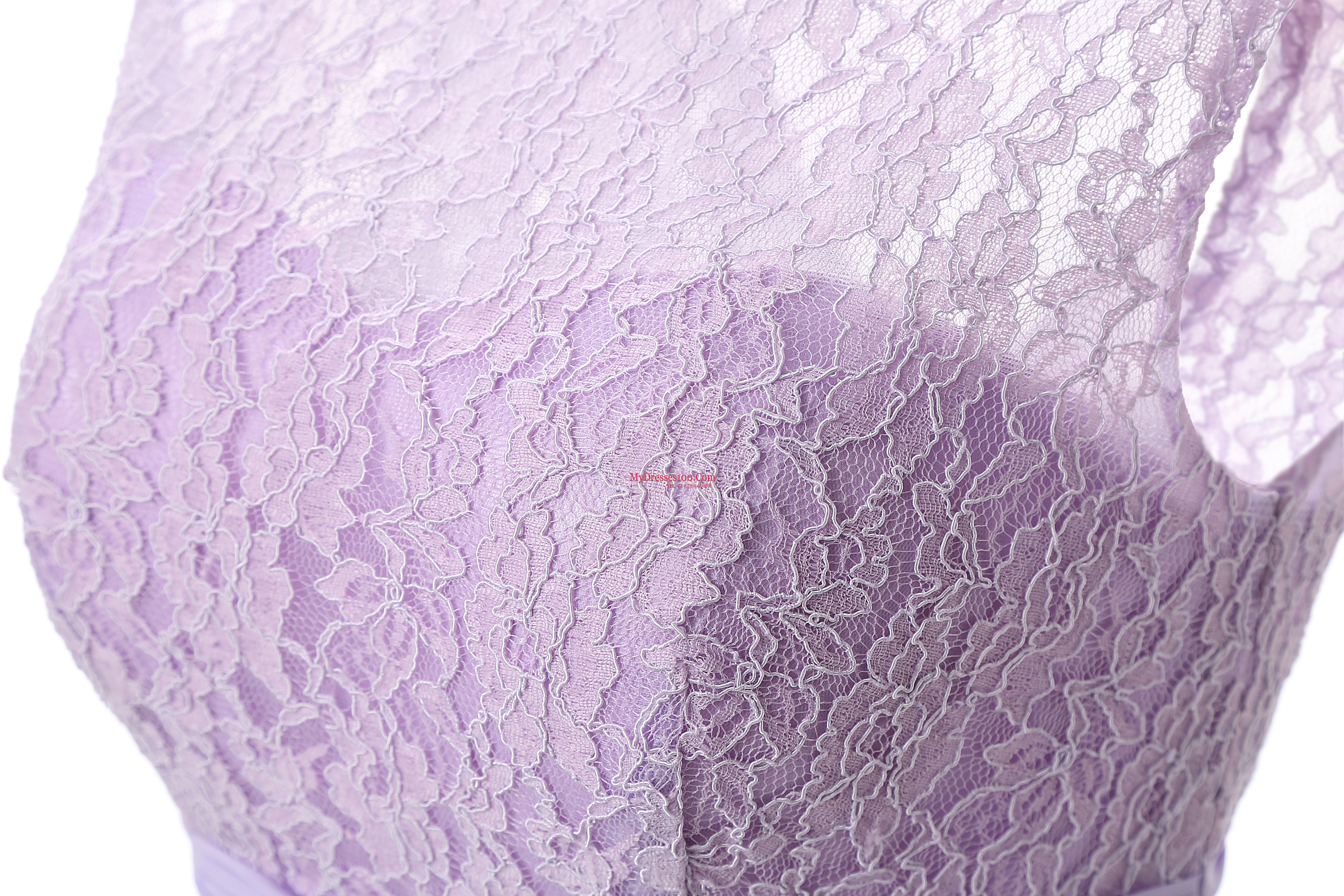 Scoop Lavender A-line Lace Evening Dress Zipper Chiffon Sleeveless With Train