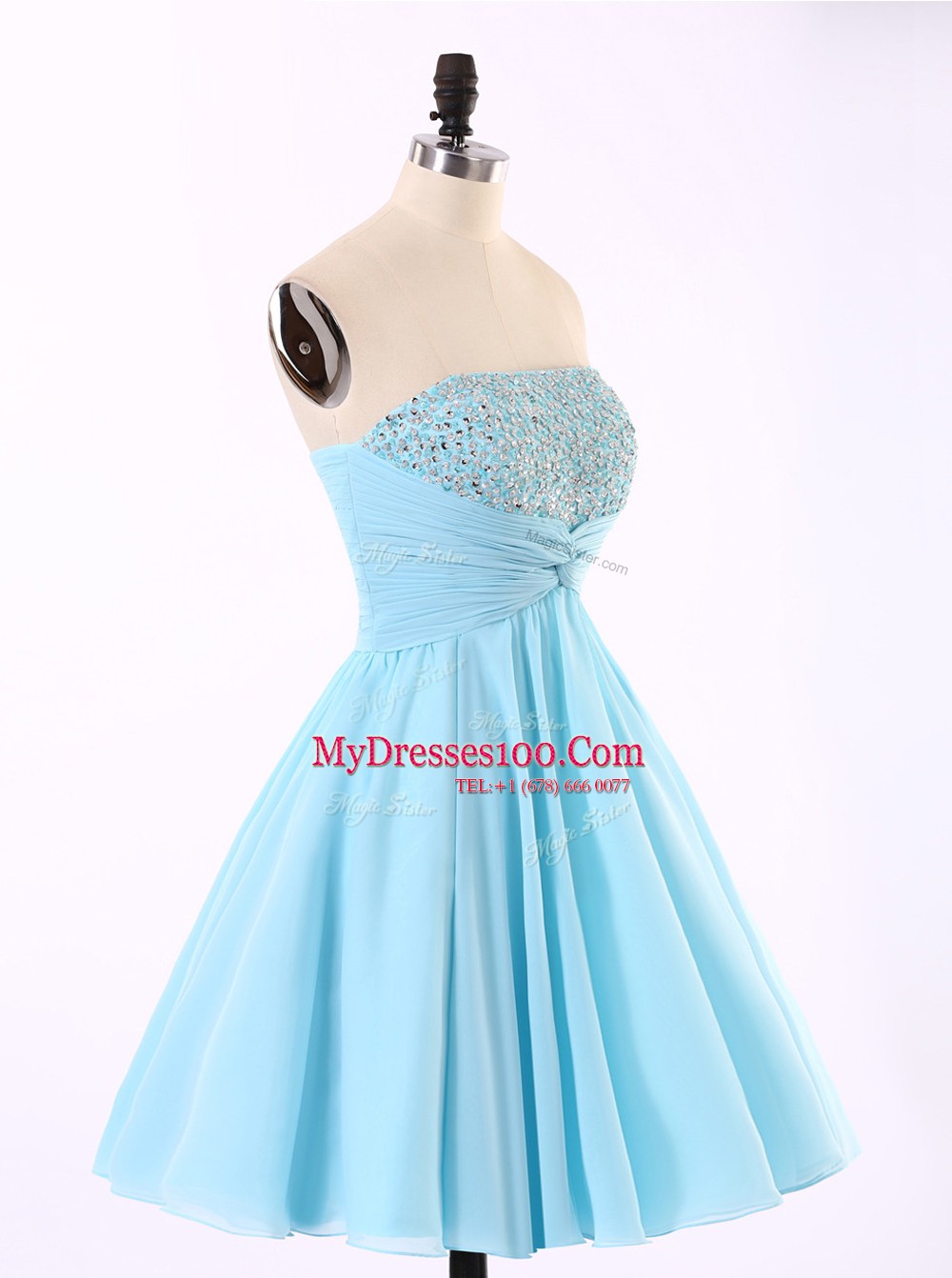 Cheap Sequins Blue Sleeveless Chiffon Zipper Prom Dresses for Prom