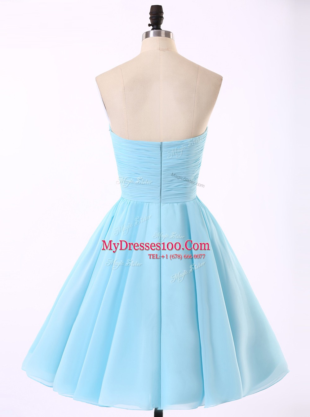 Cheap Sequins Blue Sleeveless Chiffon Zipper Prom Dresses for Prom
