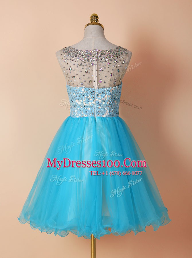 Scoop Tulle Sleeveless Knee Length Homecoming Dress and Beading and Lace