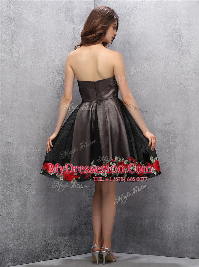 Chic Brown and Pink And Black Chiffon Zipper Prom Party Dress Sleeveless Mini Length Appliques