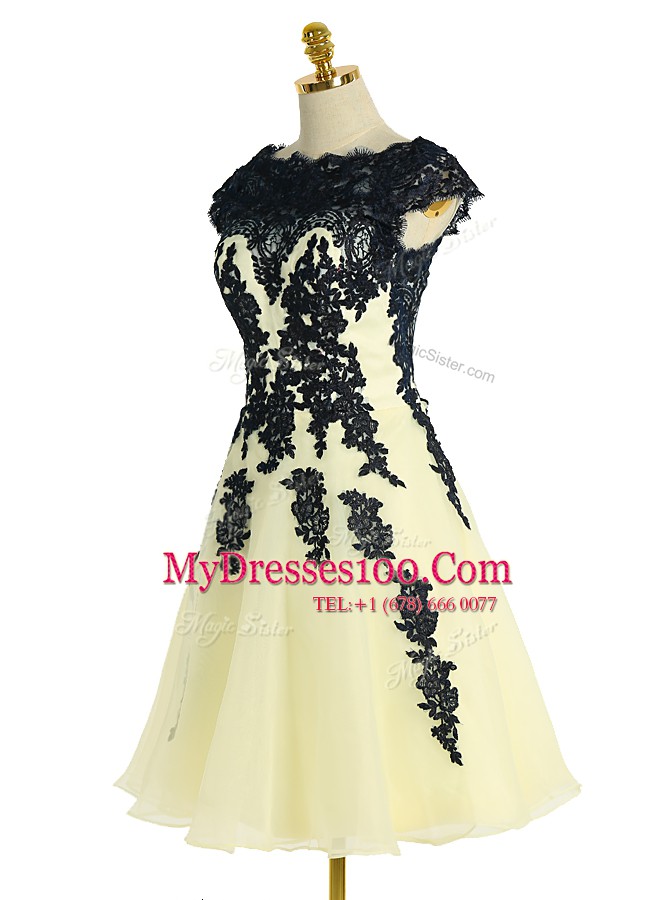 Decent Scalloped Knee Length A-line Cap Sleeves Light Yellow Homecoming Dress Zipper