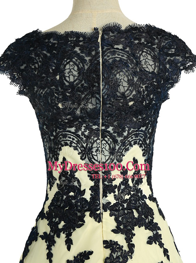 Decent Scalloped Knee Length A-line Cap Sleeves Light Yellow Homecoming Dress Zipper