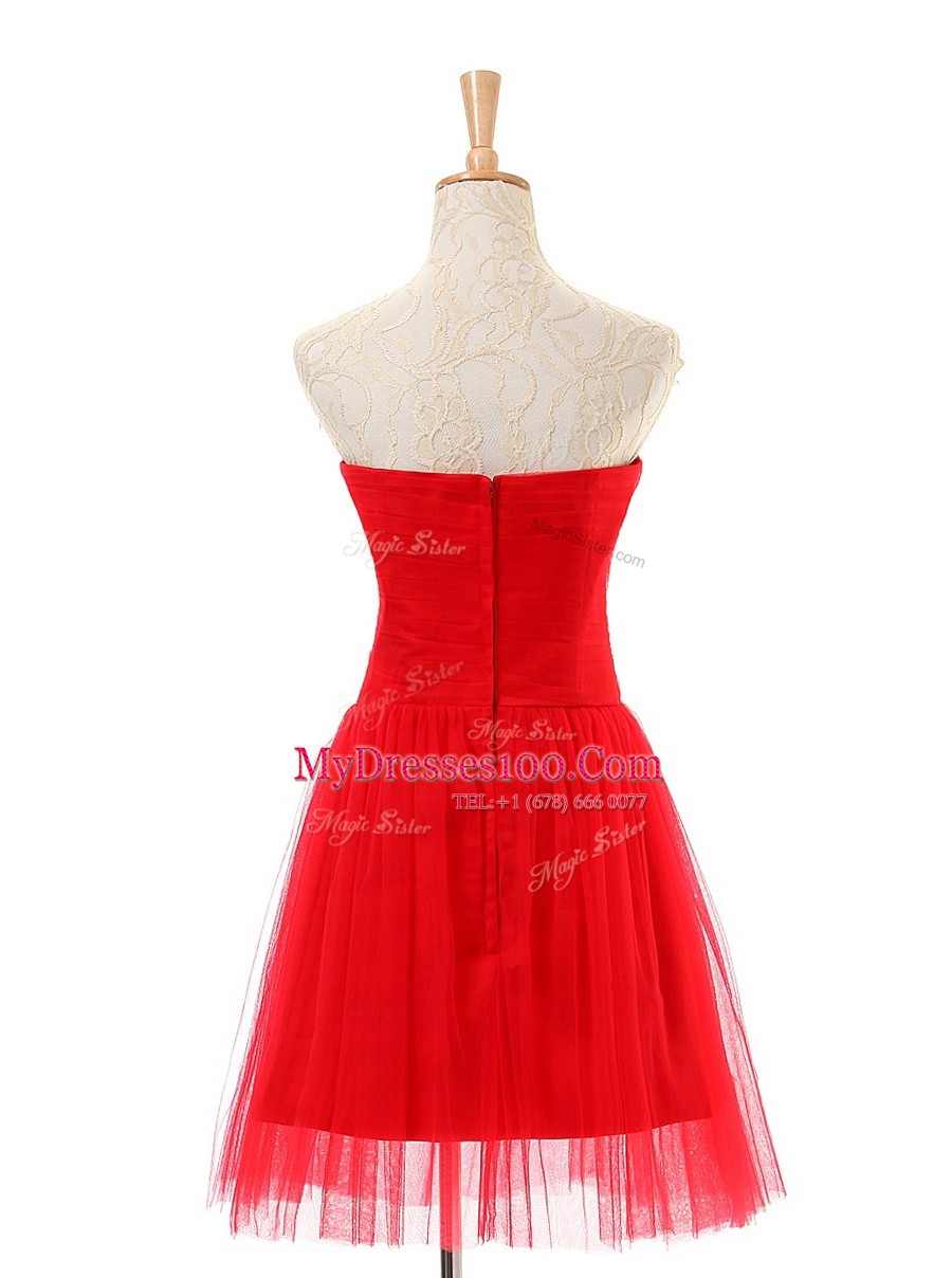 Noble Knee Length Zipper Prom Dresses Red for Party with Ruching