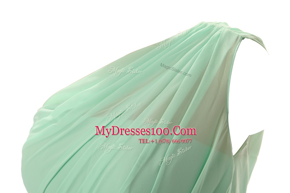 Flare One Shoulder Ruffles Prom Evening Gown Apple Green Zipper Sleeveless Floor Length