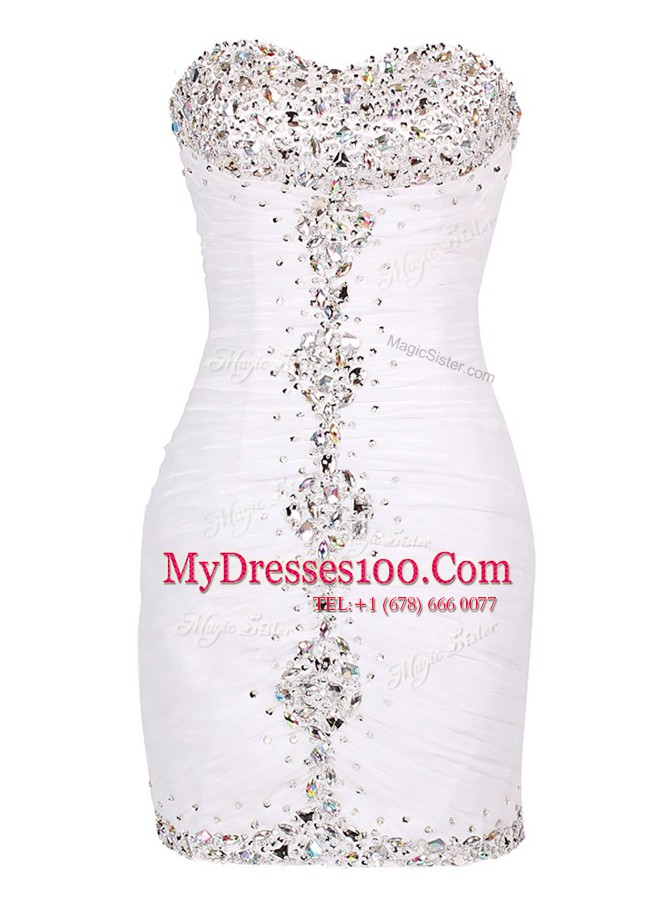 Traditional Column/Sheath Evening Dress White Sweetheart Tulle Sleeveless Mini Length Zipper