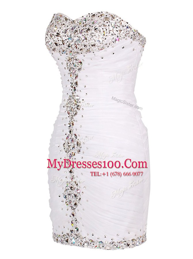 Traditional Column/Sheath Evening Dress White Sweetheart Tulle Sleeveless Mini Length Zipper