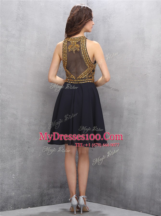 Scoop Black Sleeveless Beading Mini Length Homecoming Dress