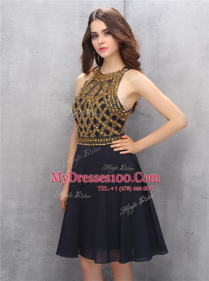 Scoop Black Sleeveless Beading Mini Length Homecoming Dress