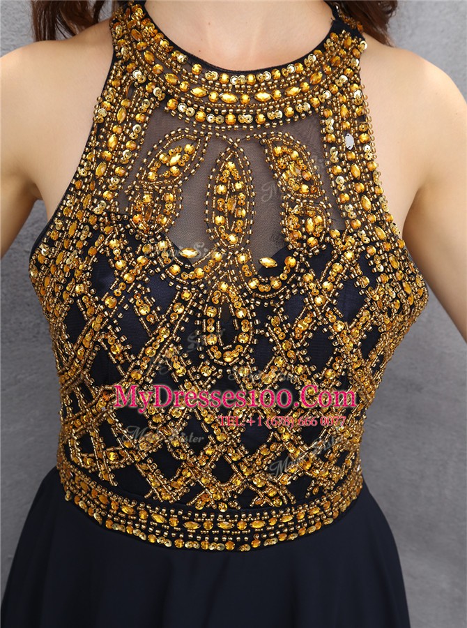Scoop Black Sleeveless Beading Mini Length Homecoming Dress