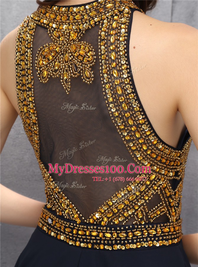 Scoop Black Sleeveless Beading Mini Length Homecoming Dress