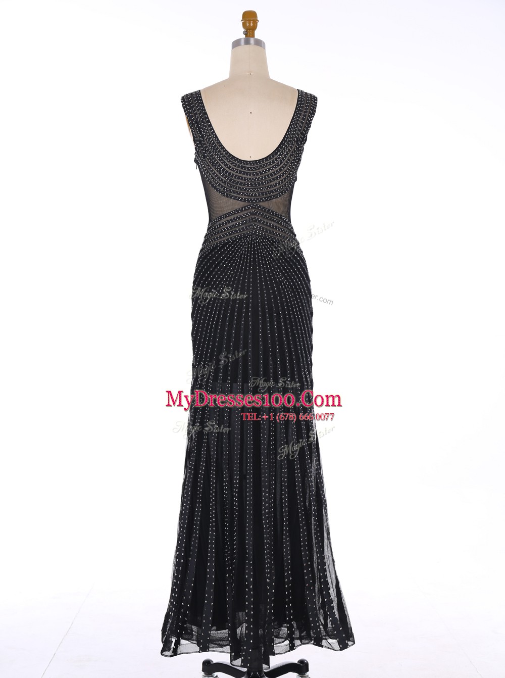 Mermaid Black V-neck Zipper Sequins Formal Evening Gowns Sleeveless