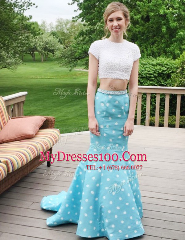 Most Popular Scoop Blue Sleeveless Beading Floor Length Prom Dress