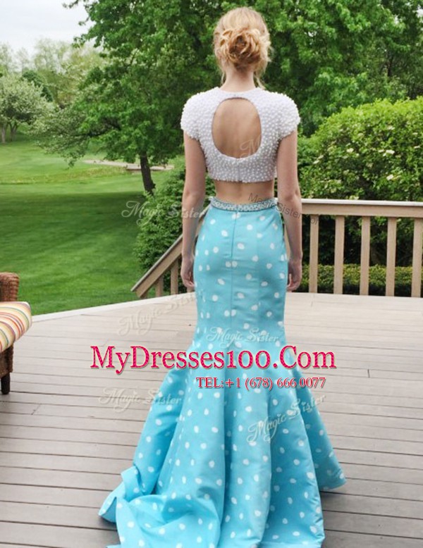 Most Popular Scoop Blue Sleeveless Beading Floor Length Prom Dress