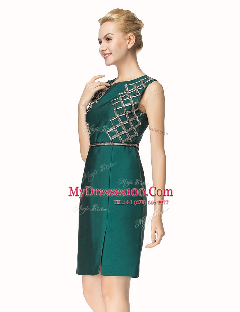 Knee Length Dark Green Going Out Dresses Bateau Sleeveless Zipper