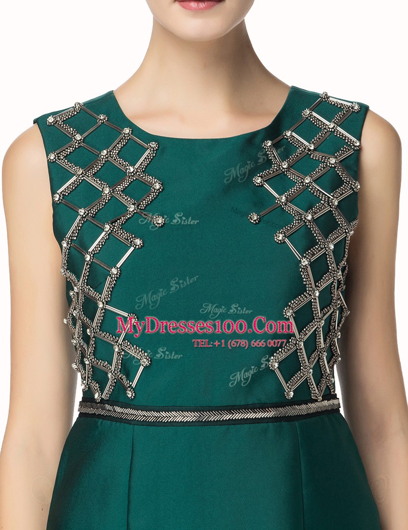 Knee Length Dark Green Going Out Dresses Bateau Sleeveless Zipper