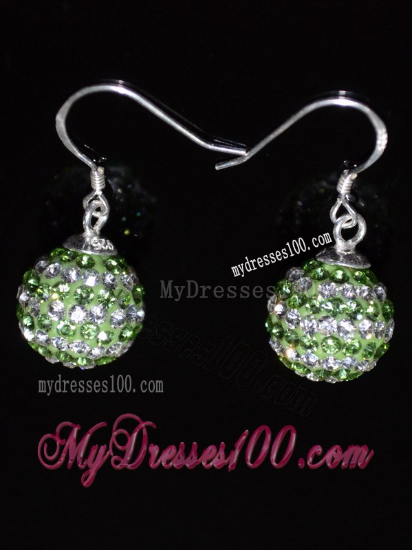 Cheap Round Rhinestone Spring Green And White Earrings
