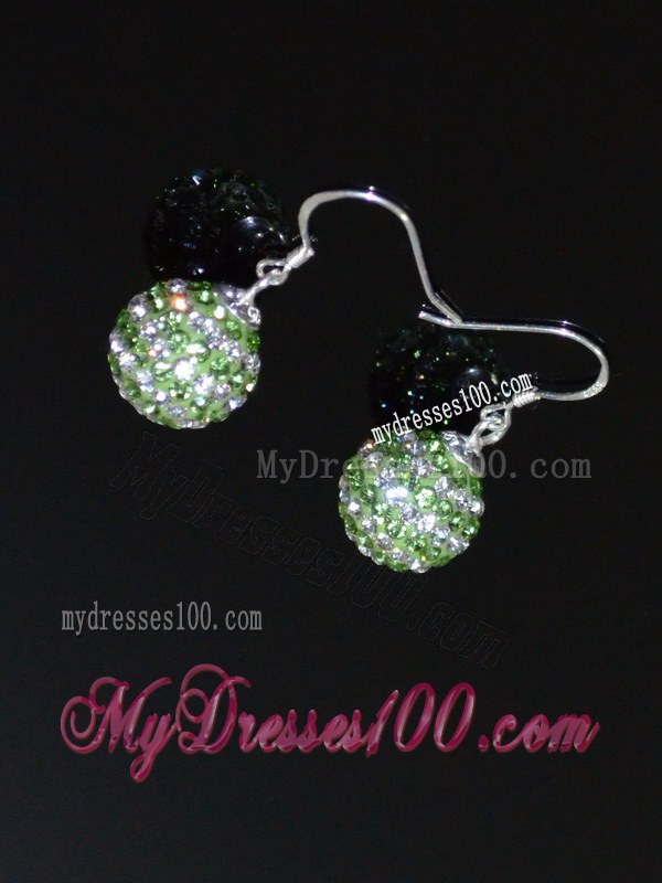 Cheap Round Rhinestone Spring Green And White Earrings