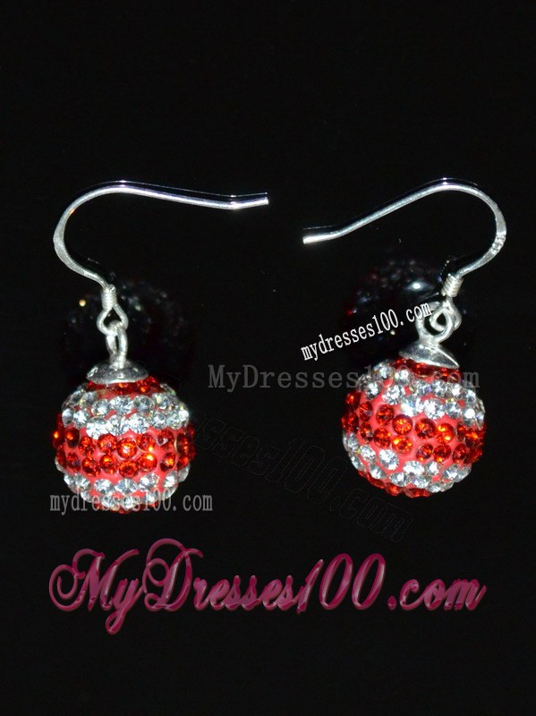 Red and White Rhinestone Luxurious Round Earrings