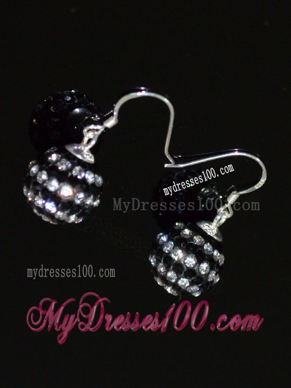 Round Luxurious Rhinestone Black and White Earrings