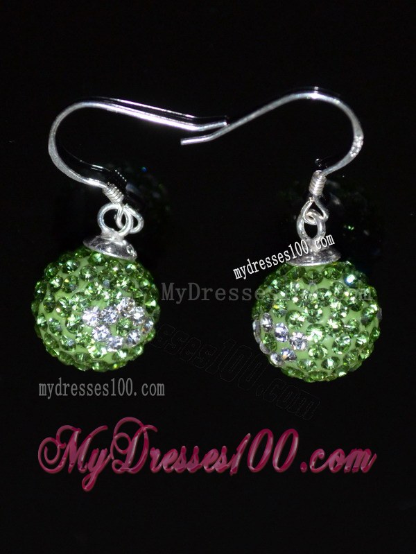 Round Unique Rhinestone Spring Green and White Earrings