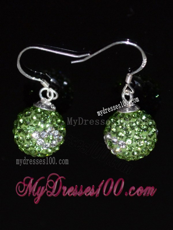 Round Unique Rhinestone Spring Green and White Earrings
