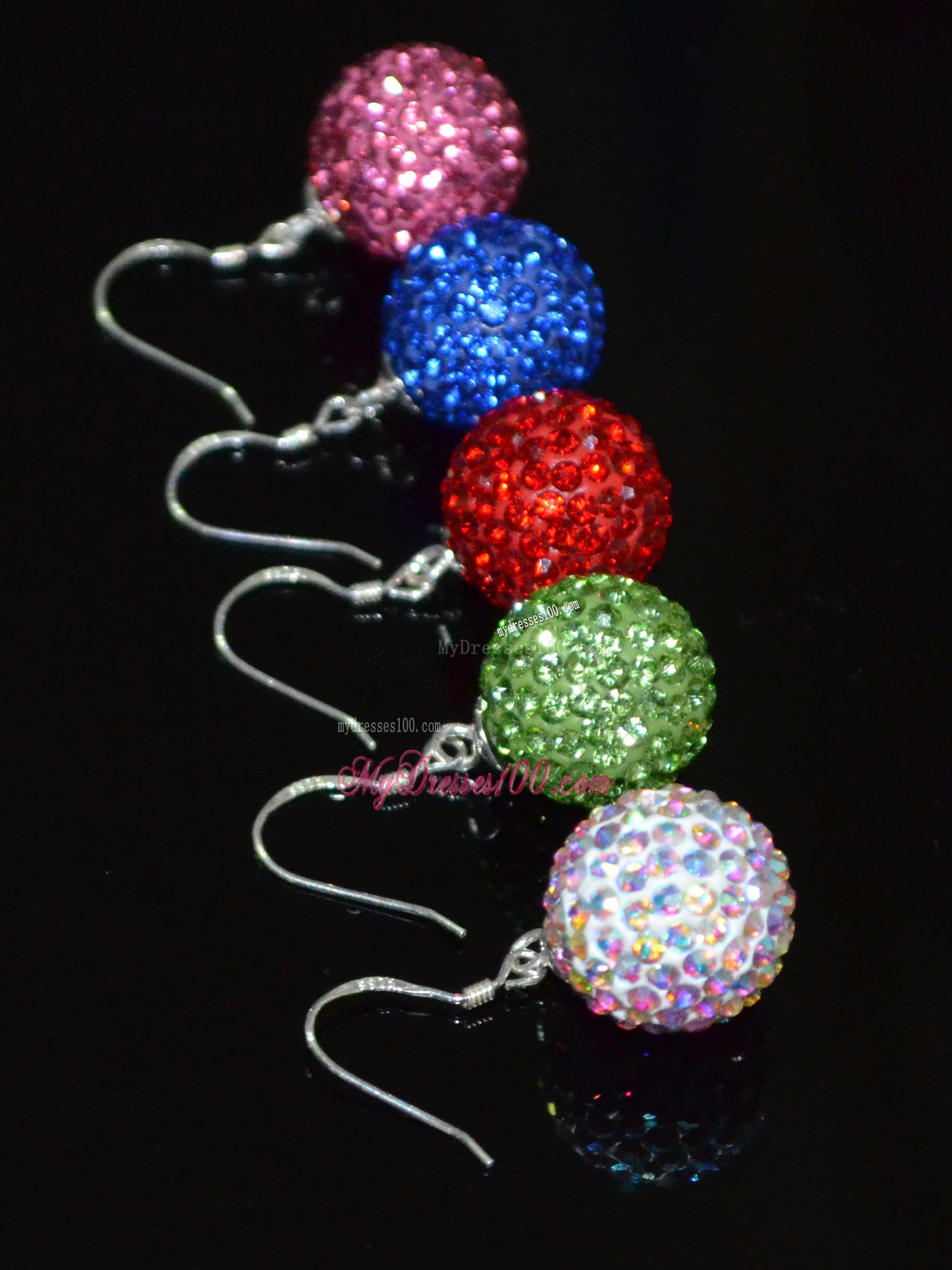 Round Unique Rhinestone Spring Green and White Earrings