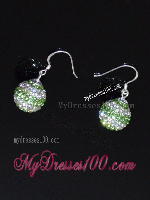 Spring Green And White Round Lovely Rhinestone Earrings