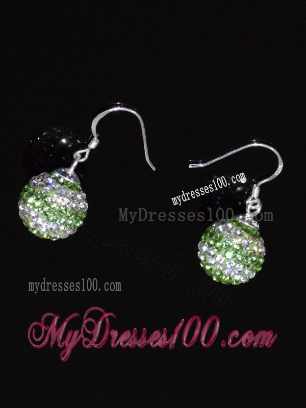 Spring Green And White Round Lovely Rhinestone Earrings