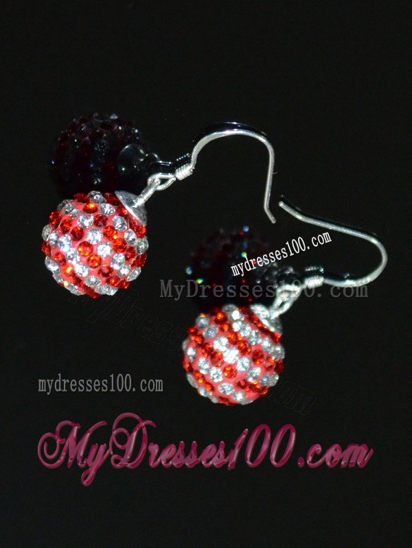 Sweet Round Rhinestone Red And White Earrings