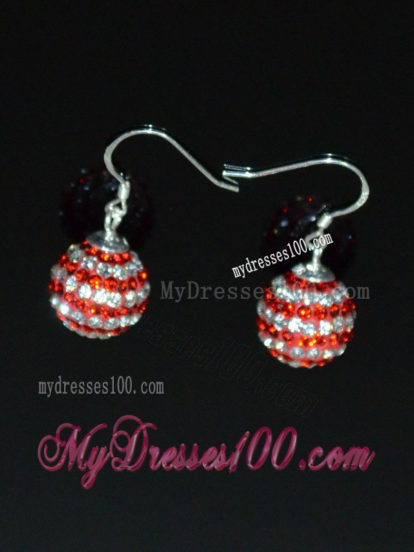 Sweet Round Rhinestone Red And White Earrings