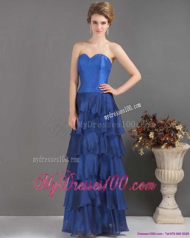 2016 Blue Sweetheart Mother of The Bride Dress with Ruffled Layers