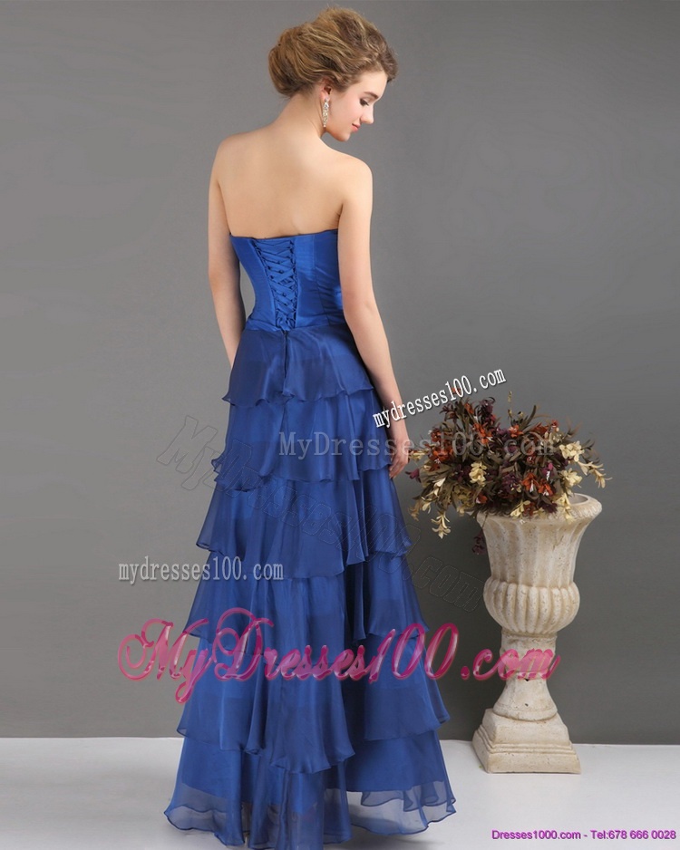 2016 Blue Sweetheart Mother of The Bride Dress with Ruffled Layers